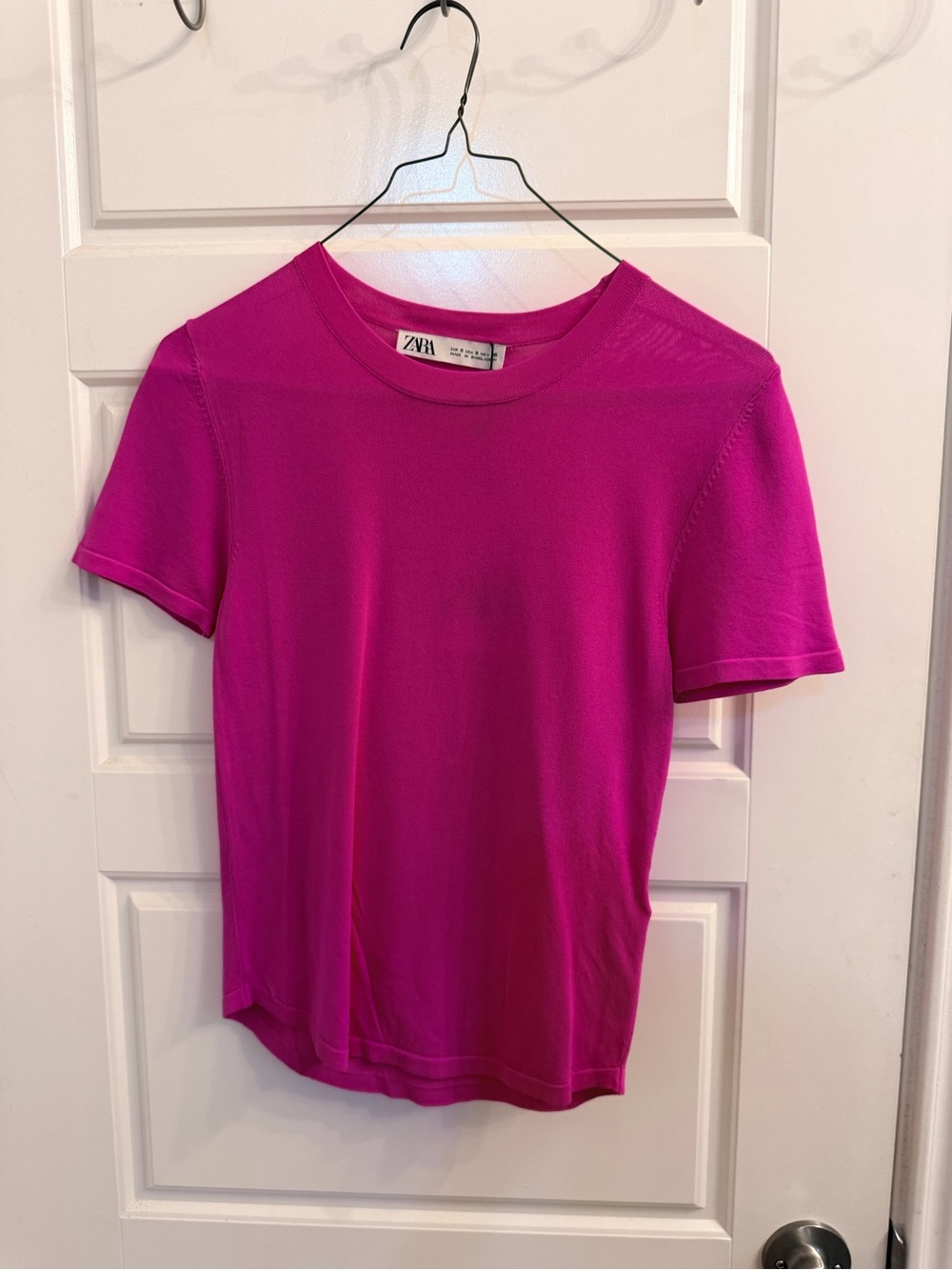 Zara Bright Fuchsia Short Sleeve Crew Neck Top